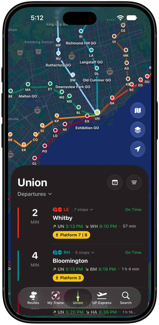Union departures board, dark mode