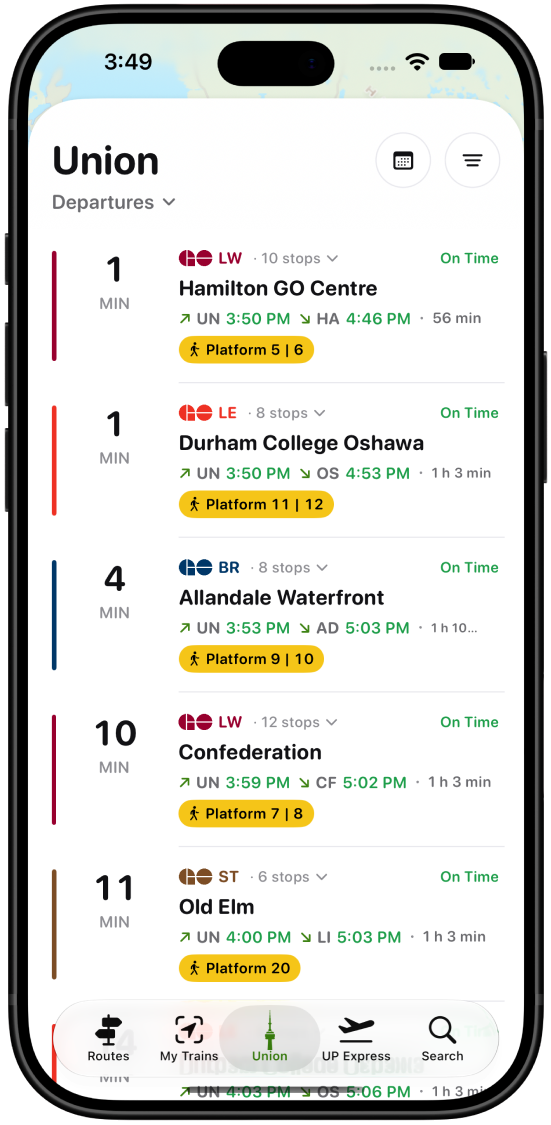 Union departures board, light mode